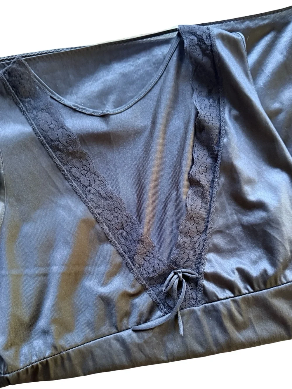 Glencroft Black Nylon Lace V-Neck Maxi Nightgown Vintage 60s M - Picture 10 of 11